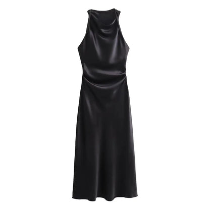 Satin Long Dresses for Women 2026 Summer Slip Midi Dress Woman Sexy Evening Party Dress Sleeveless Female Elegant Dresses