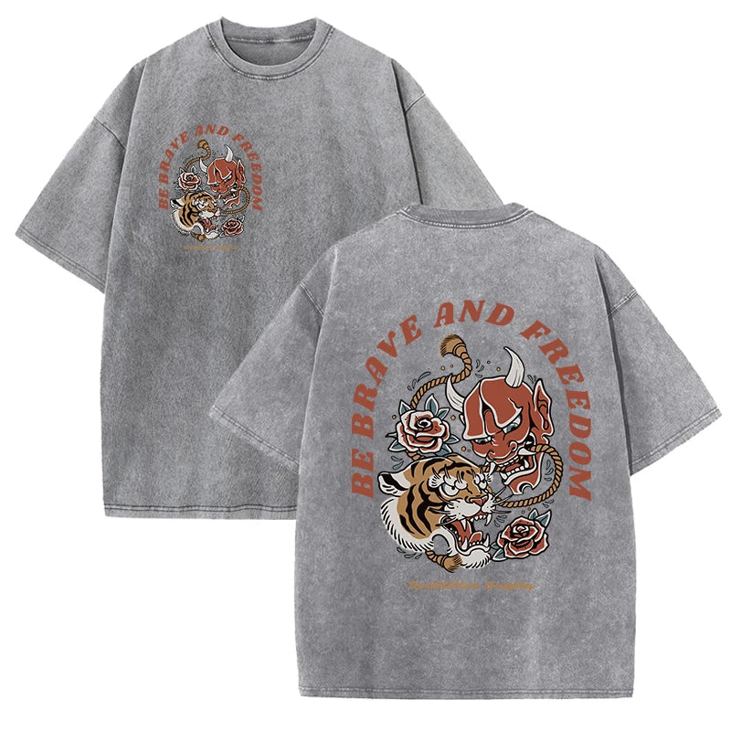 Est 1985 Sport Print Washed Women T-Shirt Summer Casual Retro T Shirts Snow Wash Tee Top Loose Unisex Retro Streetwear
