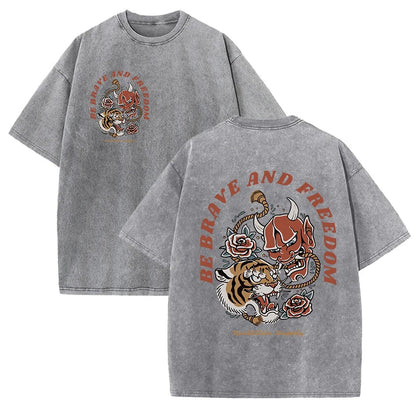 Tigers Est 1985 Sport Print Washed Women T-Shirt Summer Casual Retro T Shirts Snow Wash Tee Top Loose Unisex Retro Streetwear