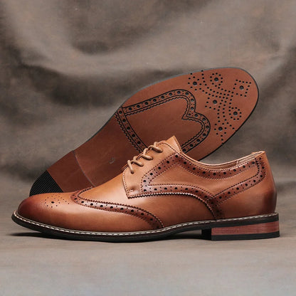 Men's Classic Brogue Dress Shoes – Oxford Wingtip Leather Formal Footwear
