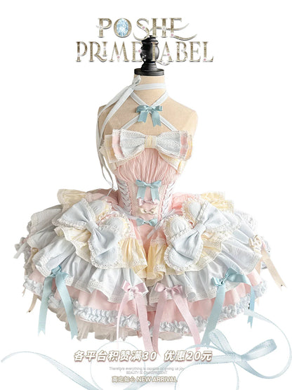 Girls Birthday Lolita Dress 2024 Spring and Summer Women's Tube Top Satin Bowknot Slim Pettiskirt Short Mini Party Dress