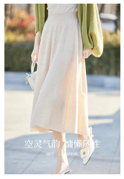 Autumn And Winter High Waist 100% Pure Wool Skirt Female Slim Long Knitted Wool Skirt Loose Wearing A-Line Skirt