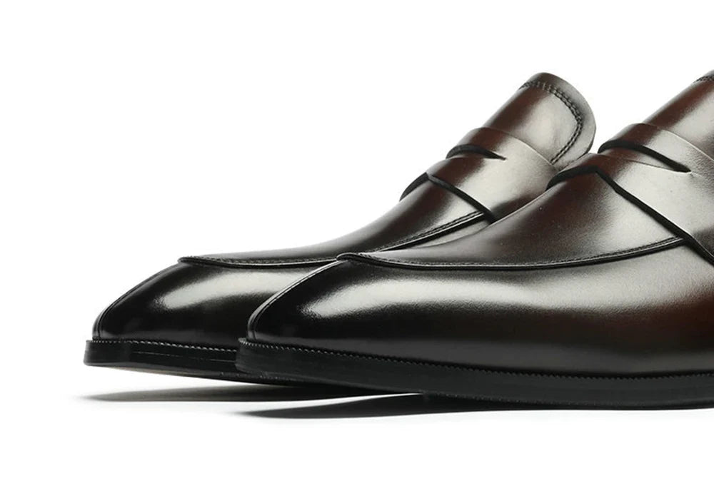 Mens Penny Loafers Elegant Wedding Party Full Grain Leather Casual Dress Shoes Brown Black Business Formal Shoes Moccasins