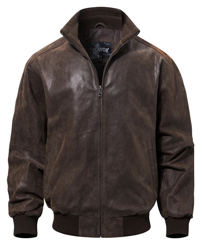 Men's Real Pigskin Leather Bomber Casual Jacket Stand Collar Leather Coat