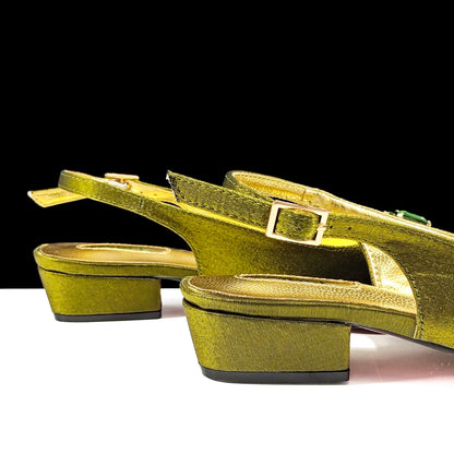 Italian Olive Pumps and Bag for Party 2024 INS Style Pointed-Toe Rhinestone Elegant Low Heels Wedge for Wome