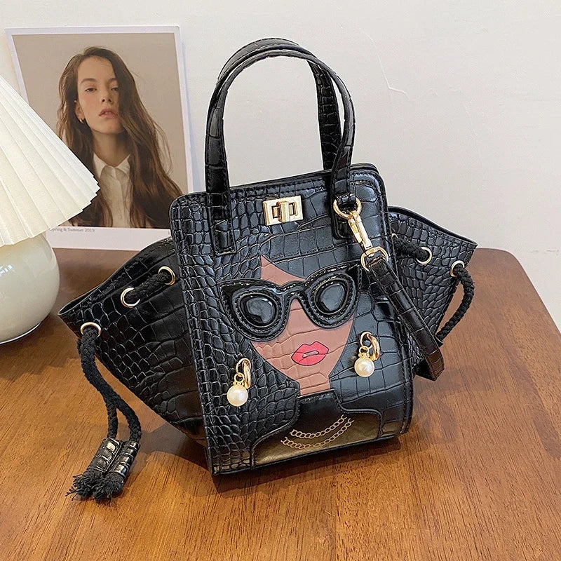 Cartoon Girl Handbag High Quality PU Leather Shoulder Bag for Women Pearl Crossbody Bag Designer Messenger Bag Female Satchel