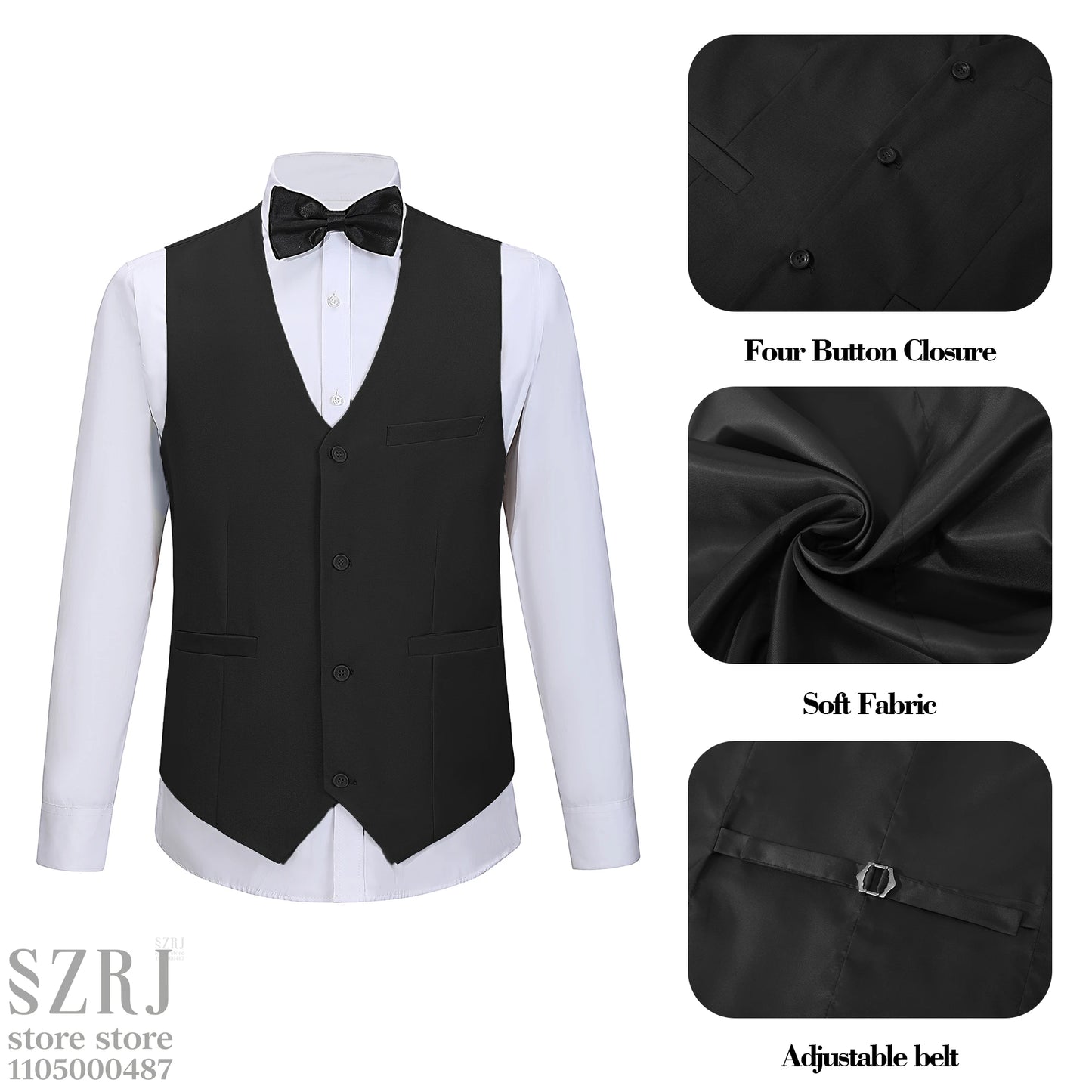 Men's 5-Piece Business Suit Set: Jacket+Vest+Pants+2 Bow Ties (Red+Blue).Premium, Tailored， For Parties, Weddings, Business.