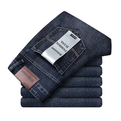Wthinlee Business Men Jeans Casual Straight Stretch Fashion Classic Blue Black Work Denim Trousers Spring Summer Brand Clothing