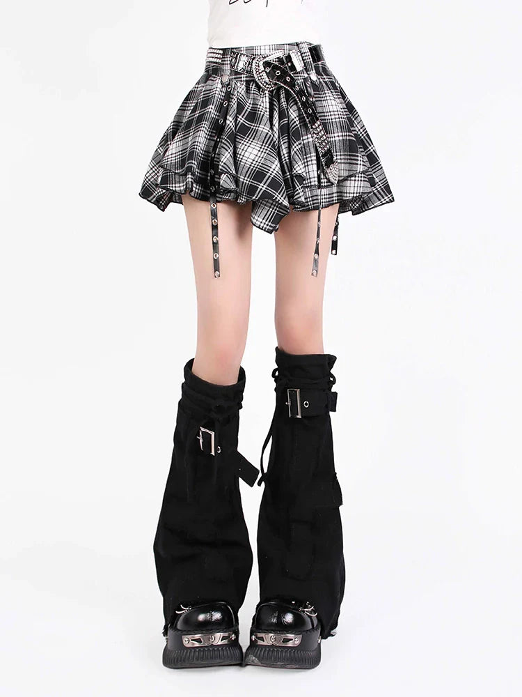 2025 Autumn Winter Women Cyber Punk Dark Academia Irregular A-line Mini Plaid Skirt JK 2000s Aesthetic Y2k A-line Kpop Gyaru