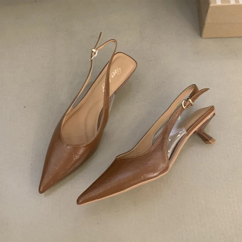 Women Sandals Pointed Toe Elegant Low-heel Shoes Summer Fashion Slingback Woman Mules Shoes Pumps Dress Shoes