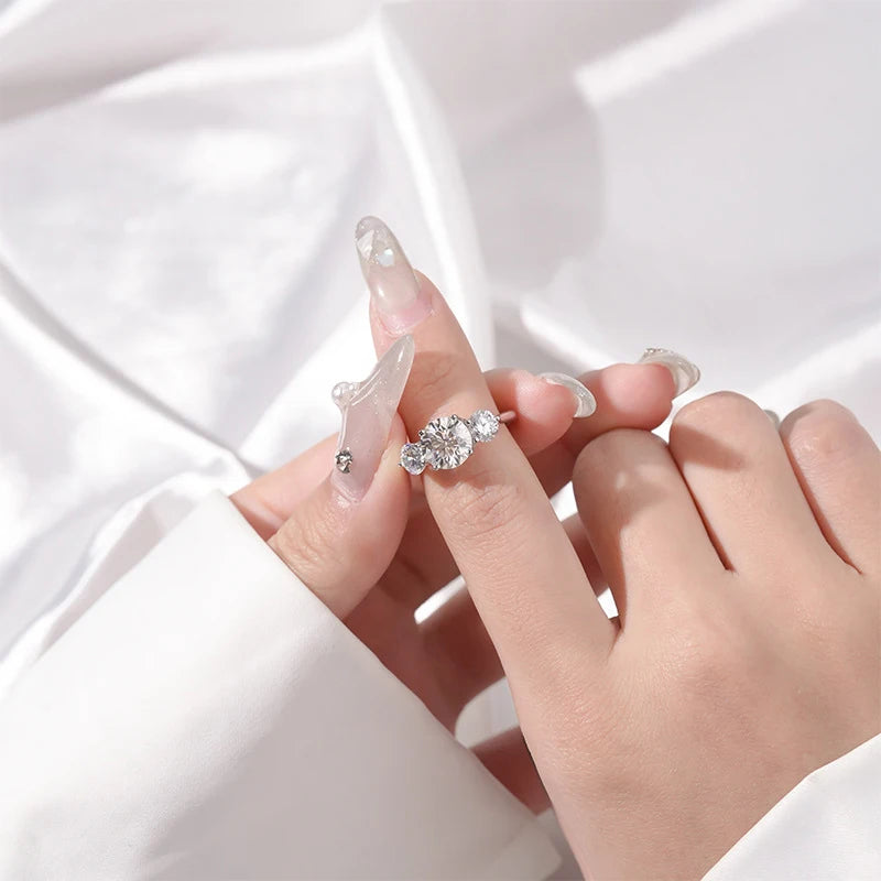 4CT Moissanite Engagement Ring for Women 3-stone S925 Sterling Silver with Gold Plated Wedding Band Promise Diamond Rings