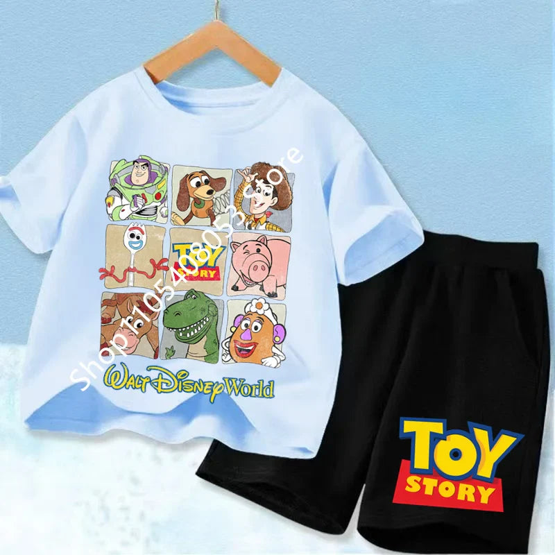 2026 Cute Toy Story Birthday Boy T-Shirt Set, Adorable Woody and Buzz Lightyear Design for Kids' Birthday Outfits