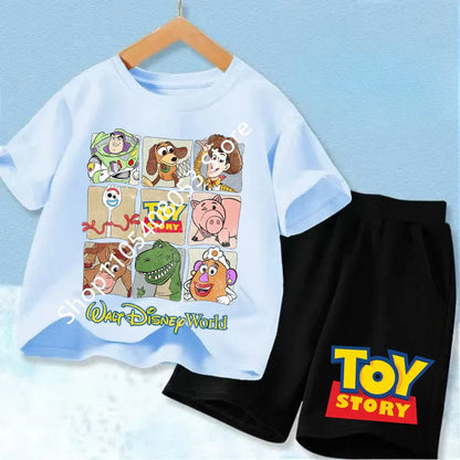 2026 Cute Toy Story Birthday Boy T-Shirt Set, Adorable Woody and Buzz Lightyear Design for Kids' Birthday Outfits