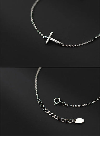 Real 925 Sterling Silver Smooth Cross Bracelet For Women Shiny Link Chain Bracelet Fine Jewelry Valentine's Day Gift