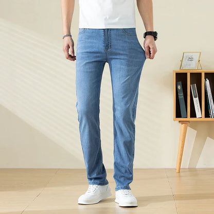 Summer Thin Mens Clothing Cowboys Slim Straight Jeans Men Denim Pants Casual Regular Fitness Men's Trousers Light Blue 2026 Y2K