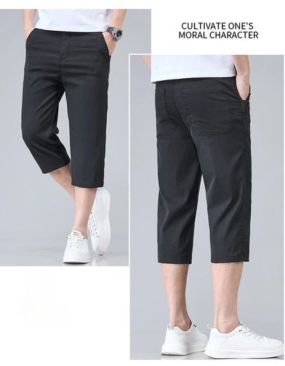 Men's Summer Lyocell Shorts Thin Breathable Comfortable Slim Korean Fashion Short Pants Elastic Waist Casual Vacation Pants