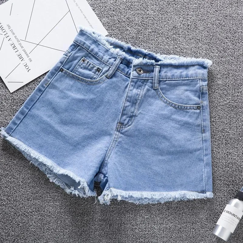 2025 Summer Woman High Haist Jeans Shorts Fashion Rough-edges Denim Short Pants Schoolgirl Casual Pants Blue Black White Jeans