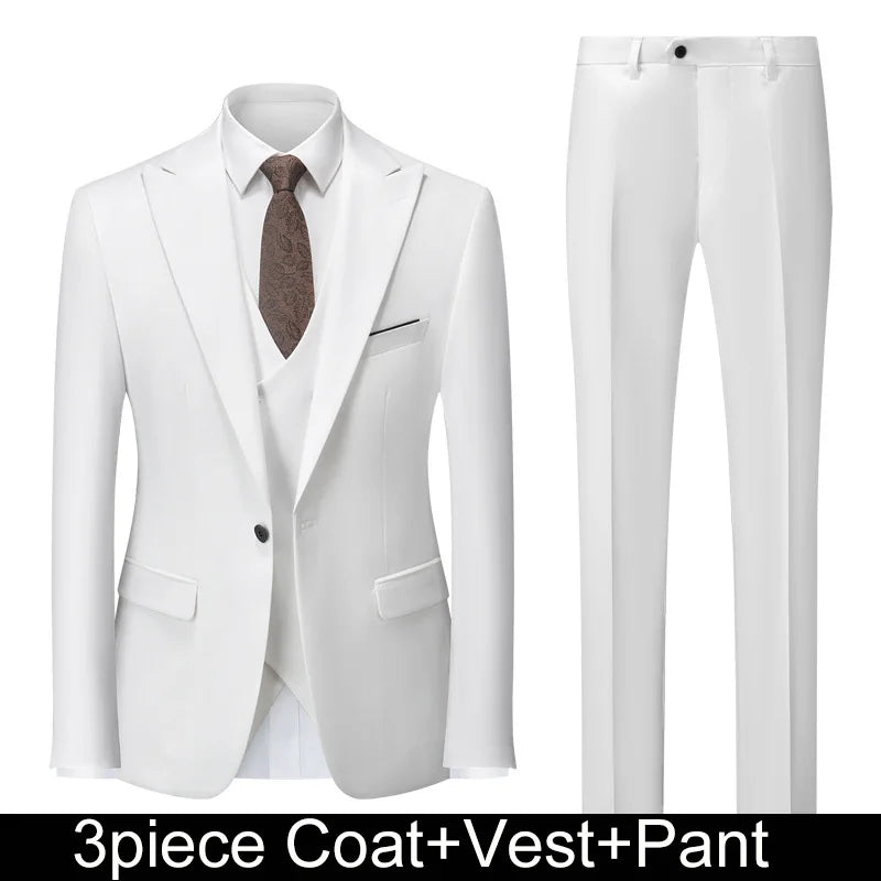 Men Suits Turn Down Collar Blazer Male Double-breasted Vest Straight-leg Pant Man Solid Business Wedding 3-piece Set