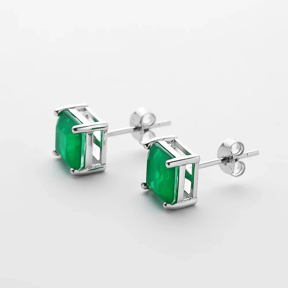 7*7mm emerald Stud Earrings for Women S925 Sterling Silver Lab Paraiba Tourmaline Gemstone Wedding Earrings Fine jewelry
