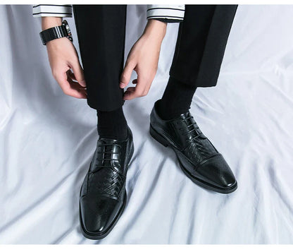Weaving Formal Shoes For Men Brown Leather Men's Shoes Fashion Stitching Elegant Mans Autumn Footwear Male Wedding Shoes