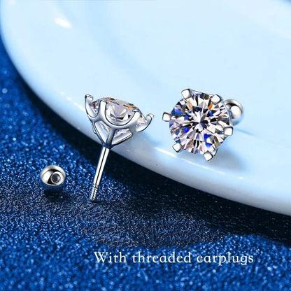 0.5-2ct Moissanite Screw Stud Earrings D Color 925 Sterling Silver Diamond Earrings For Women Wedding Fine Jewelry
