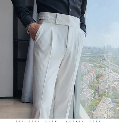 Men British Style Suits Pants New Male Solid High Waist Trousers High Quality Men Formal Slim Fit Business Casual Suit Pants