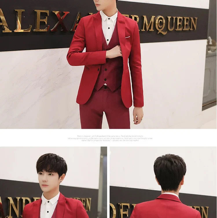 Western-Style Men's Suits Cross-Border Wholesale New Arrival Slimming Three-Piece Set Korean Version Business Professional Gown