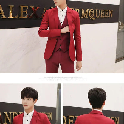 Western-Style Men's Suits Cross-Border Wholesale New Arrival Slimming Three-Piece Set Korean Version Business Professional Gown