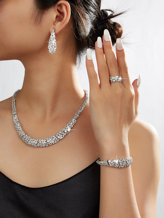 2025 New Luxury 4-piece Women's Wedding Jewelry Necklace Sets for Women AAA Cubic Zirconia Bridal Jewellery Set Dubai Saudi Part