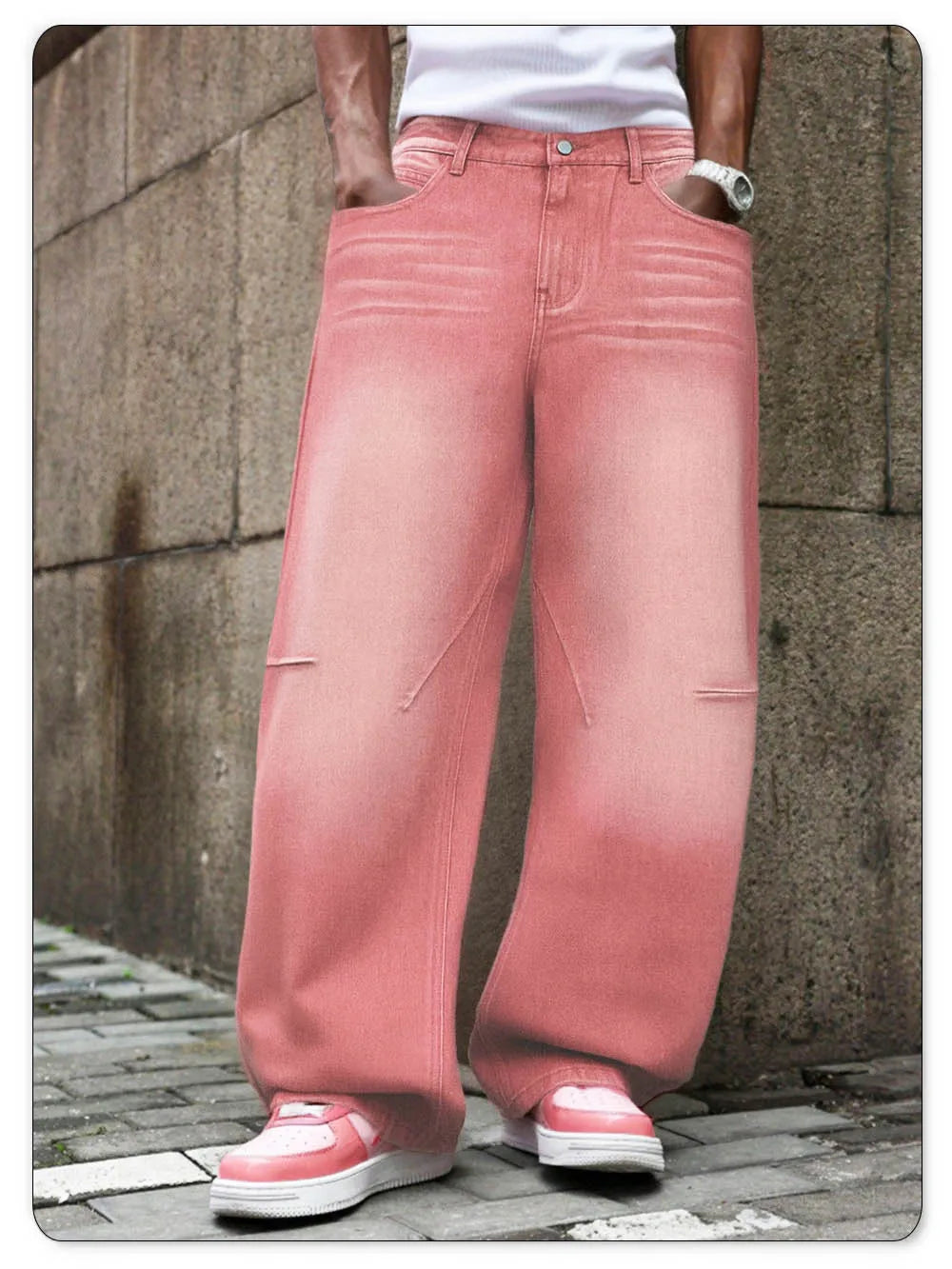 American Youth Avant garde Pink Ultra Baggy Wide Leg Men's Women's Jeans Street Fashion Four Seasons Casual Denim Pants