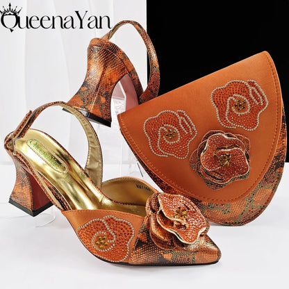 Elegant Lilac Color Women's Heels Handbag Set Rhinestone Embellished Designer Shoes for Weddings Special Events