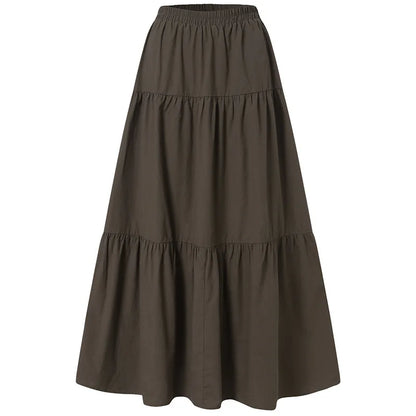 2025 Spring Summer Solid Skirts Vintage Women's Ruffle Sundress Casual Elastic Waist Long Vestidos Female Robe Femme Oversized