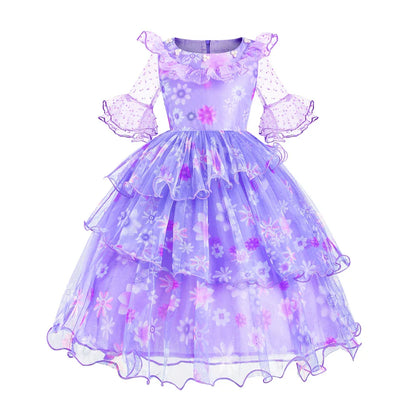 Encanto Isabela Costume Dress For Kids Girl Flare Sleeve Princess Dress Fiower Gown Halloween Christmas Birthday Party Outfits