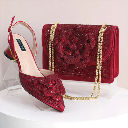 Italian Design Fashion Banquet Bags And Comfortable Mid-heel Hollow Pointed Shoes Are Suitable For parties Or Commuting