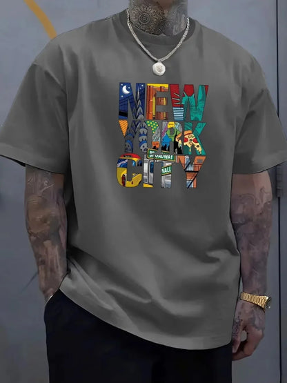European and American men's summer personalized New York letter print soft and breathable round neck T-shirt outdoor casual top