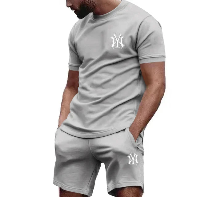 men's two-piece sportswear short sleeved T-shirt and pants set running and fitness sportswear summer
