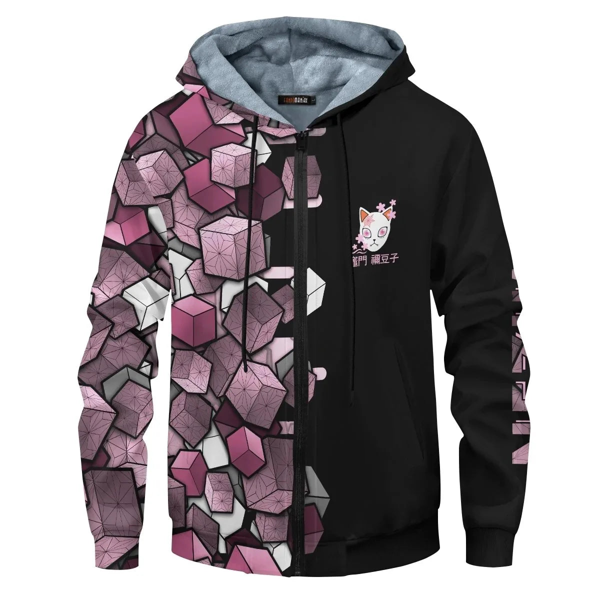 Anime Velvet Thick Warm Winter Oversized Hoodie Coat Zip Up Sweatshirt Winter Top Plus Size Coat Plush Jackets
