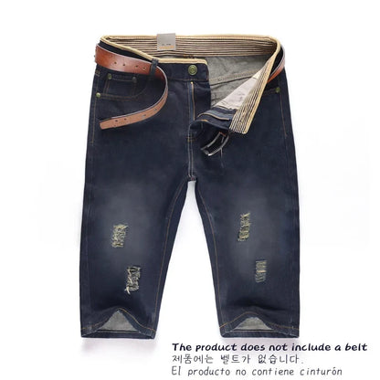 29-40 New Summer Men's Personalized Washable Perforated Denim Pants Large Casual Middle Pants