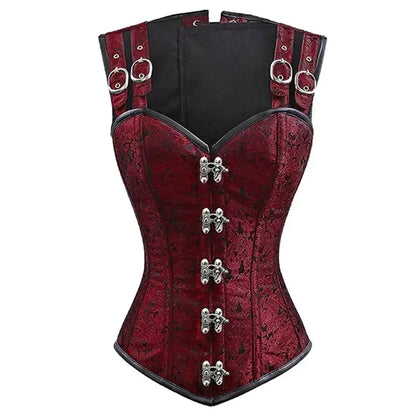 Women Corset with Shoulder Straps Overbust Bustier Plus Size Floral Jacquard Gothic Corset Top Steampunk Corset Vest