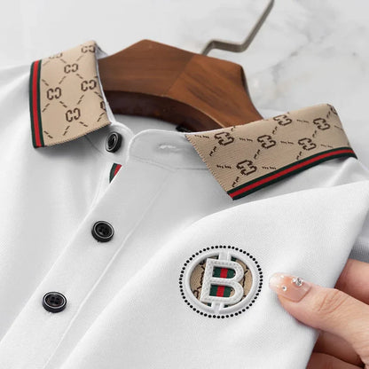 2025 New Summer Men's Business Leisure High end Fashion Boutique Embroidery Original Design Top Short sleeved Polo Shirt