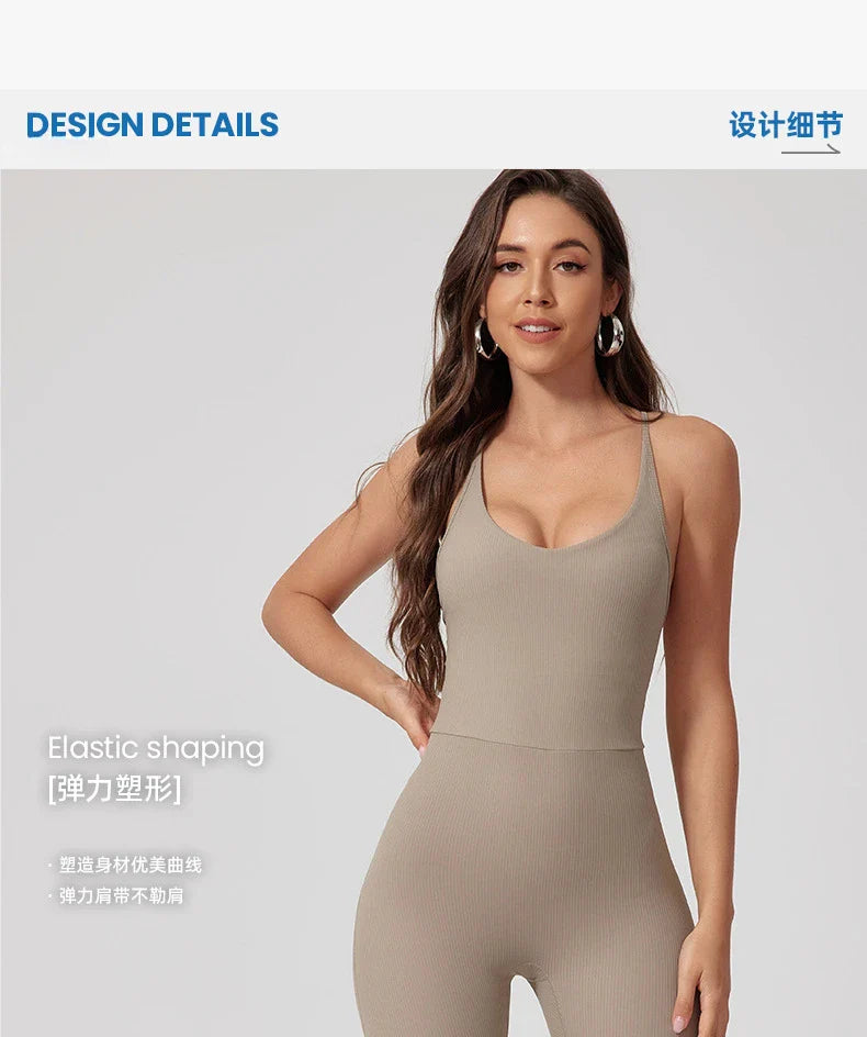 Seamless Yoga Jumpsuit Sets Beautiful Back Tight Hip Lift Trousers Micro Flared Trousers Outdoors Sports Fitness tracksuit Woman