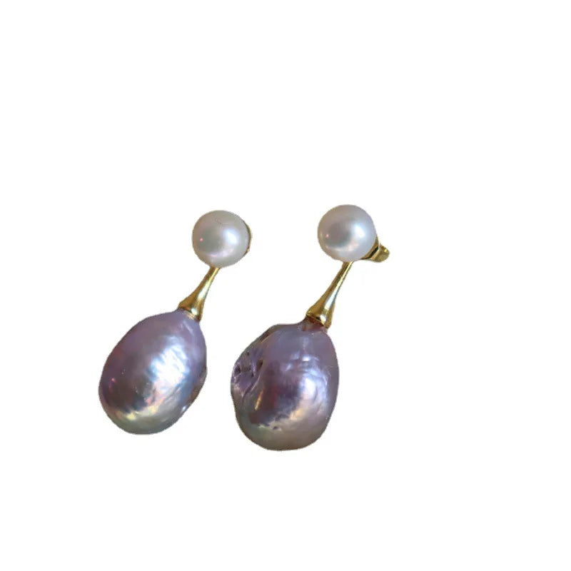 French Design Style Art Purple Baroque Freshwater Pearl Earrings Pendant Accessories for Women‘s Party Earrings Custom Jewelry