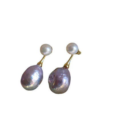 French Design Style Art Purple Baroque Freshwater Pearl Earrings Pendant Accessories for Women‘s Party Earrings Custom Jewelry