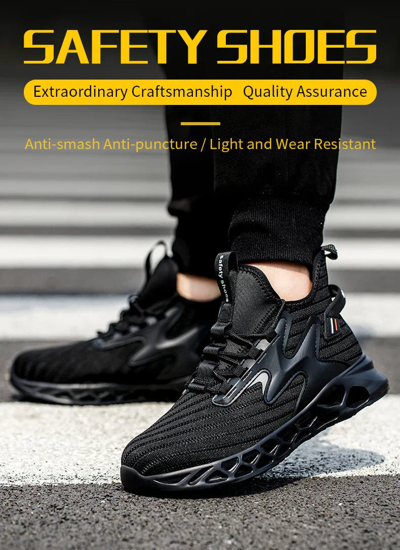 Breathable Men Work Safety Boots Steel Toe Safety Boots Anti-smash Anti-puncture Work Sneakers Indestructible Protective Boots