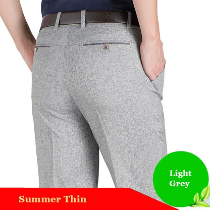Men's Business Casual Pants Lightweight Summer Thin Autumn Thick Gentle Trousers Male Brand Fashion Suit Pant Solid Black Grey