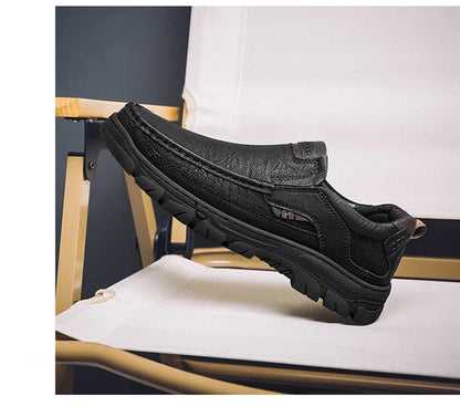 Men's Casual Loafers Handmade Breathable Leather Shoes with Thick Rubber Sole Comfortable Footwear Classic Hand Sewn Seams