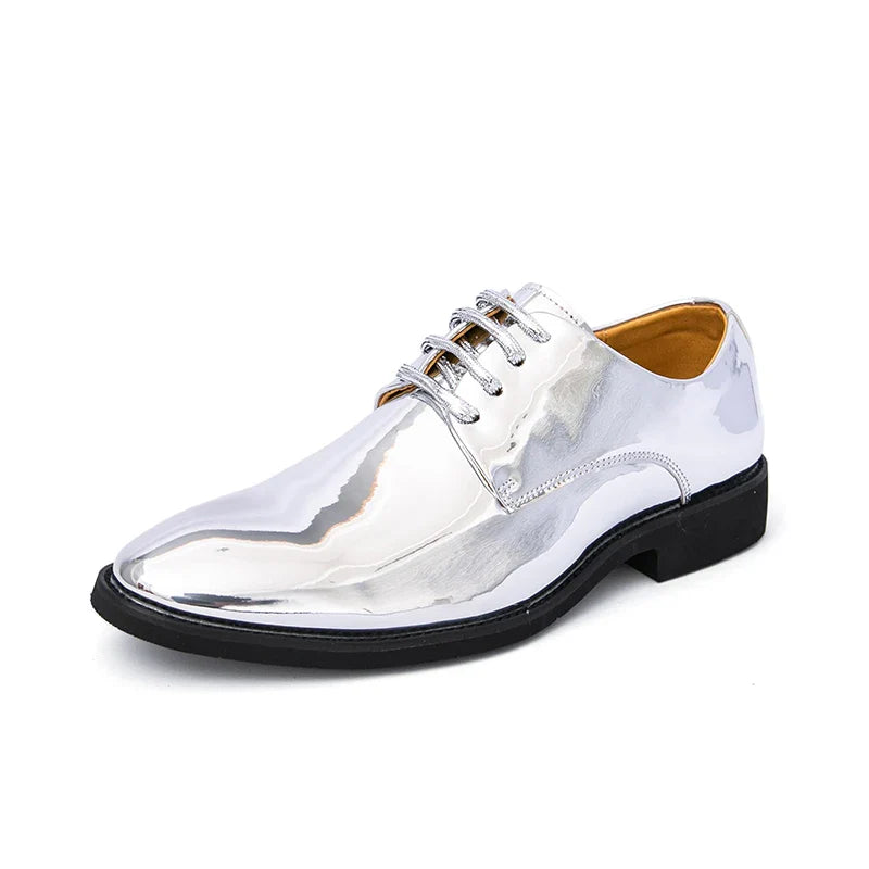 Luxury Silver Dress Shoes Man Patent Leather Shoes Large Size 50 Wedding Shoes Men Pointed toe Party Shoes Designer Formal Shoes