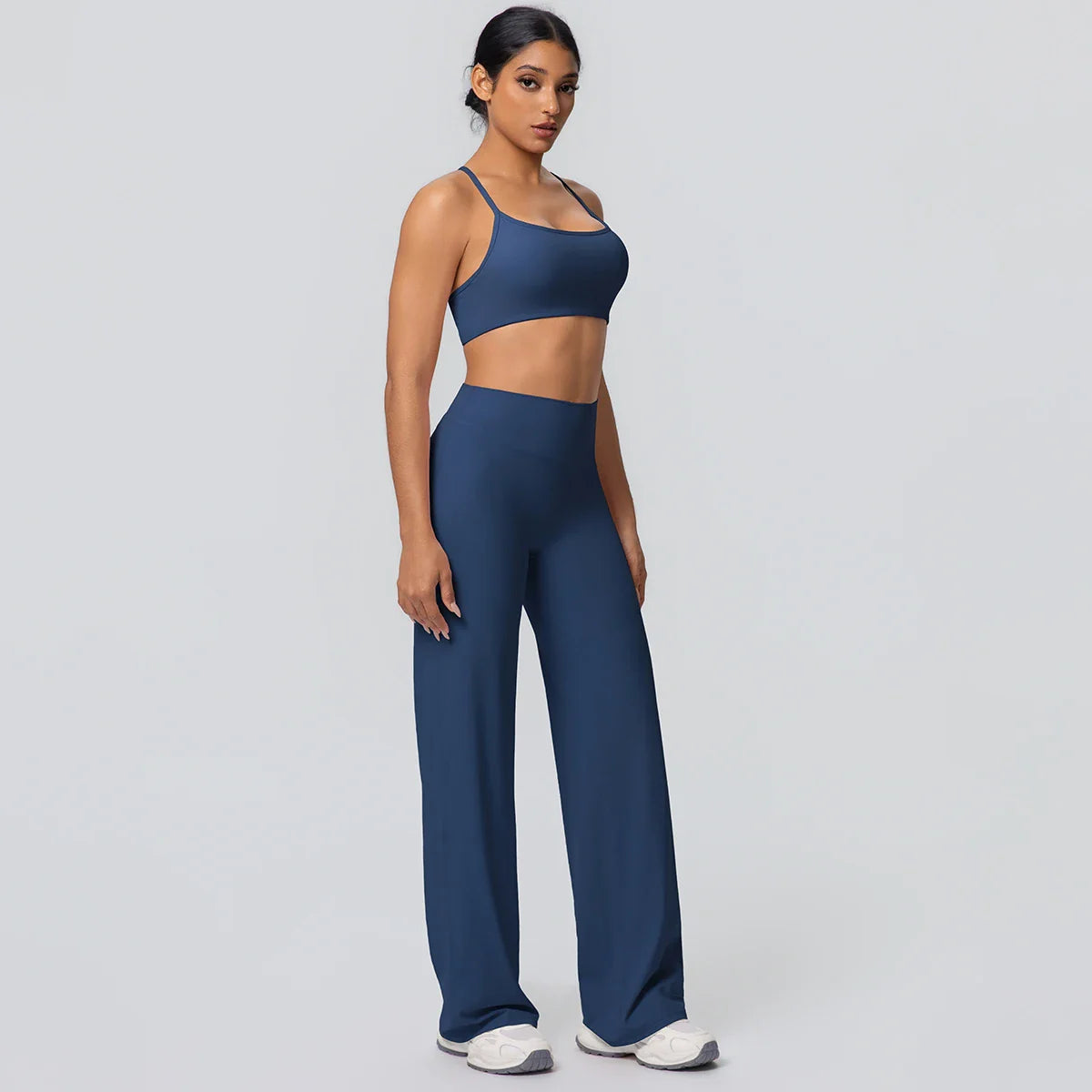 Women Gym Sports Yoga Suit Sexy Beautiful Back Yoga Underwear With Chest Pad Solid Color High Waisted Wide Leg Pants Yoga Set