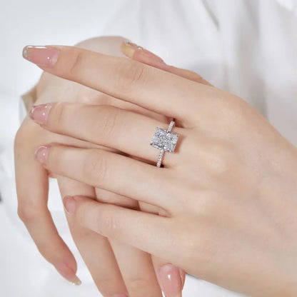 1ct-4ct Radiant Cut Full Moissanite Diamond Rings For Women Original 925 Silver Luxury Oval Cut Lady's Diamond Ring