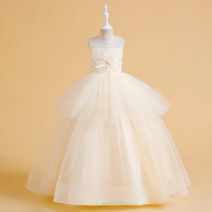 Vestidos de Festa de Daminha Batismo de Verão Meninas Elegante Tule Vestido de Noiva Formatura Menina Laço Princesa Vestido de Aniversário Fantasia de Natal
